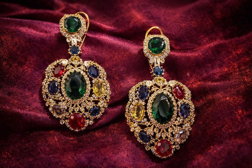 Navratna Crystal Medallion Earrings