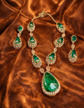 Emerald & Moissanite Royal Polki Teardrop Necklace Set