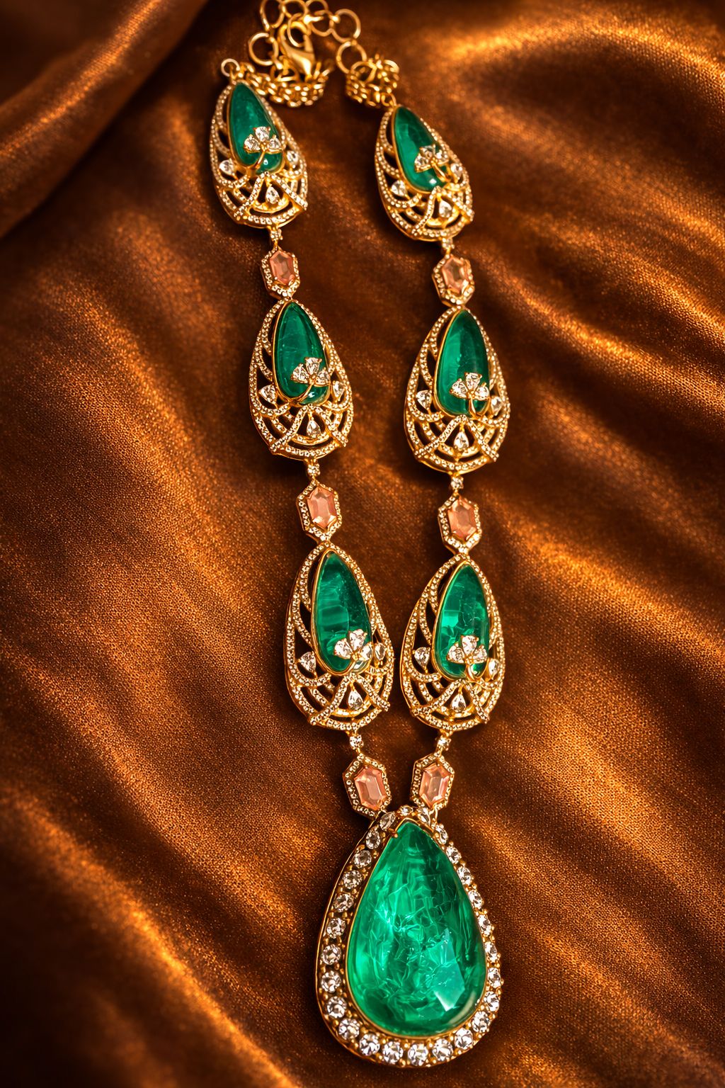 Emerald & Moissanite Royal Polki Teardrop Necklace Set