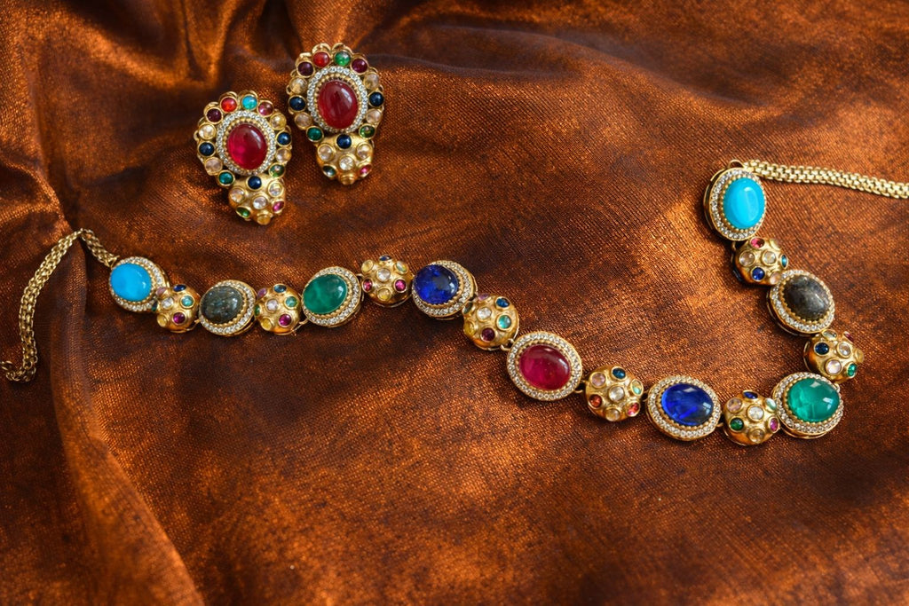 Multicolored Gemstone with Moissanite Necklace Set