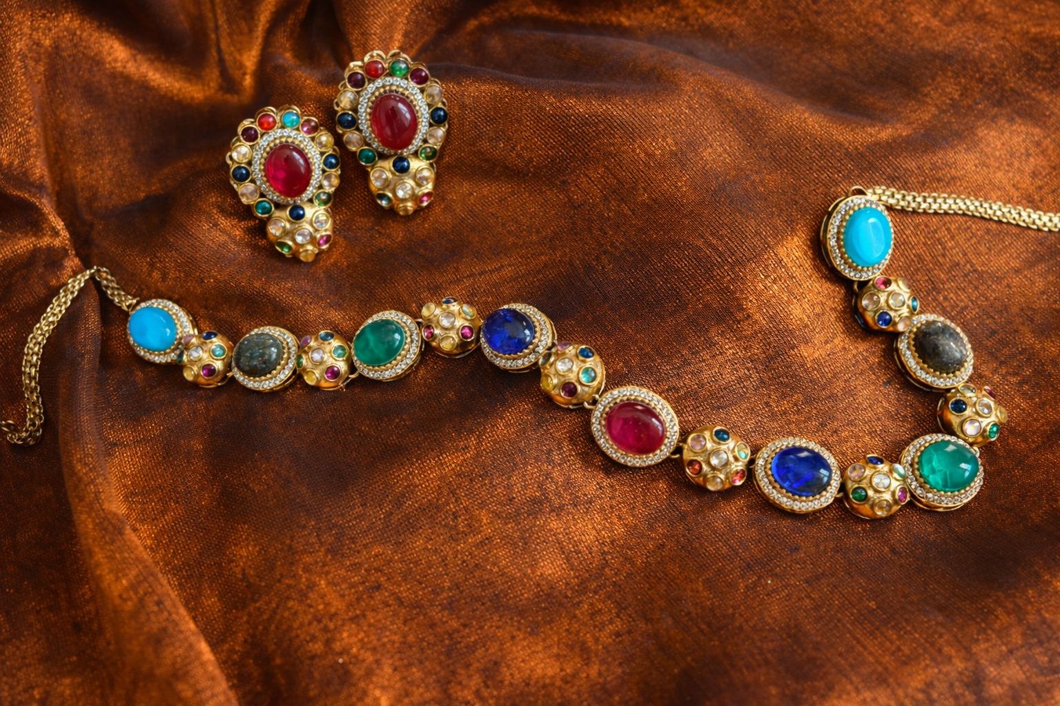 Multicolored Gemstone with Moissanite Necklace Set