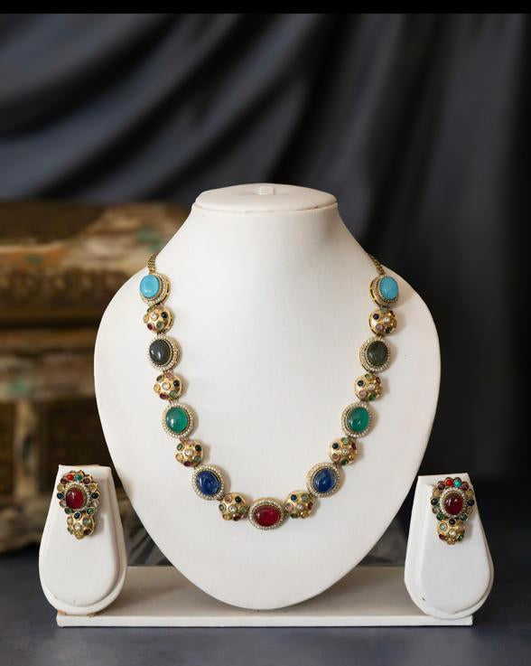 Multicolored Gemstone with Moissanite Necklace Set