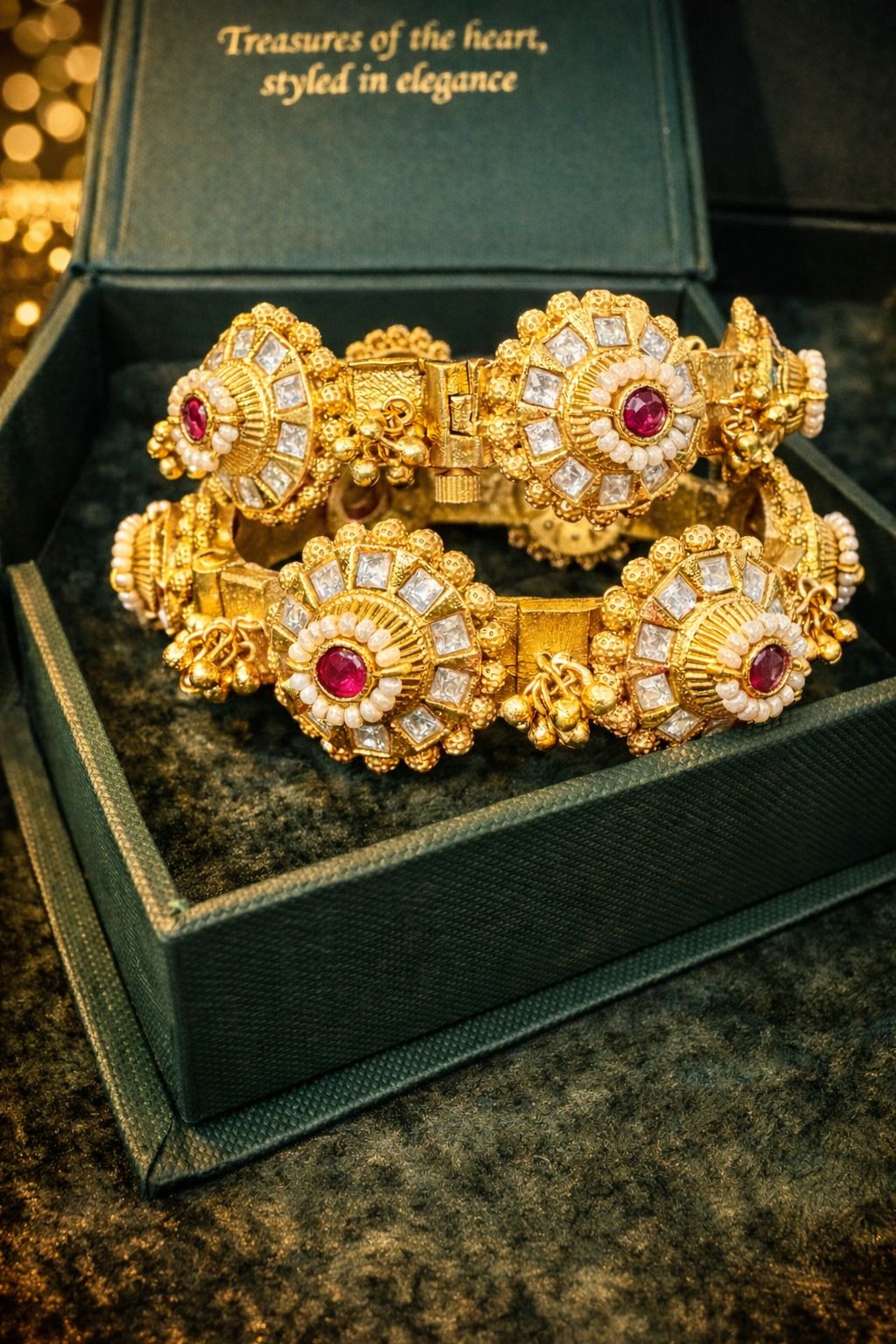 Ruby Kundan Heritage Openable Kada