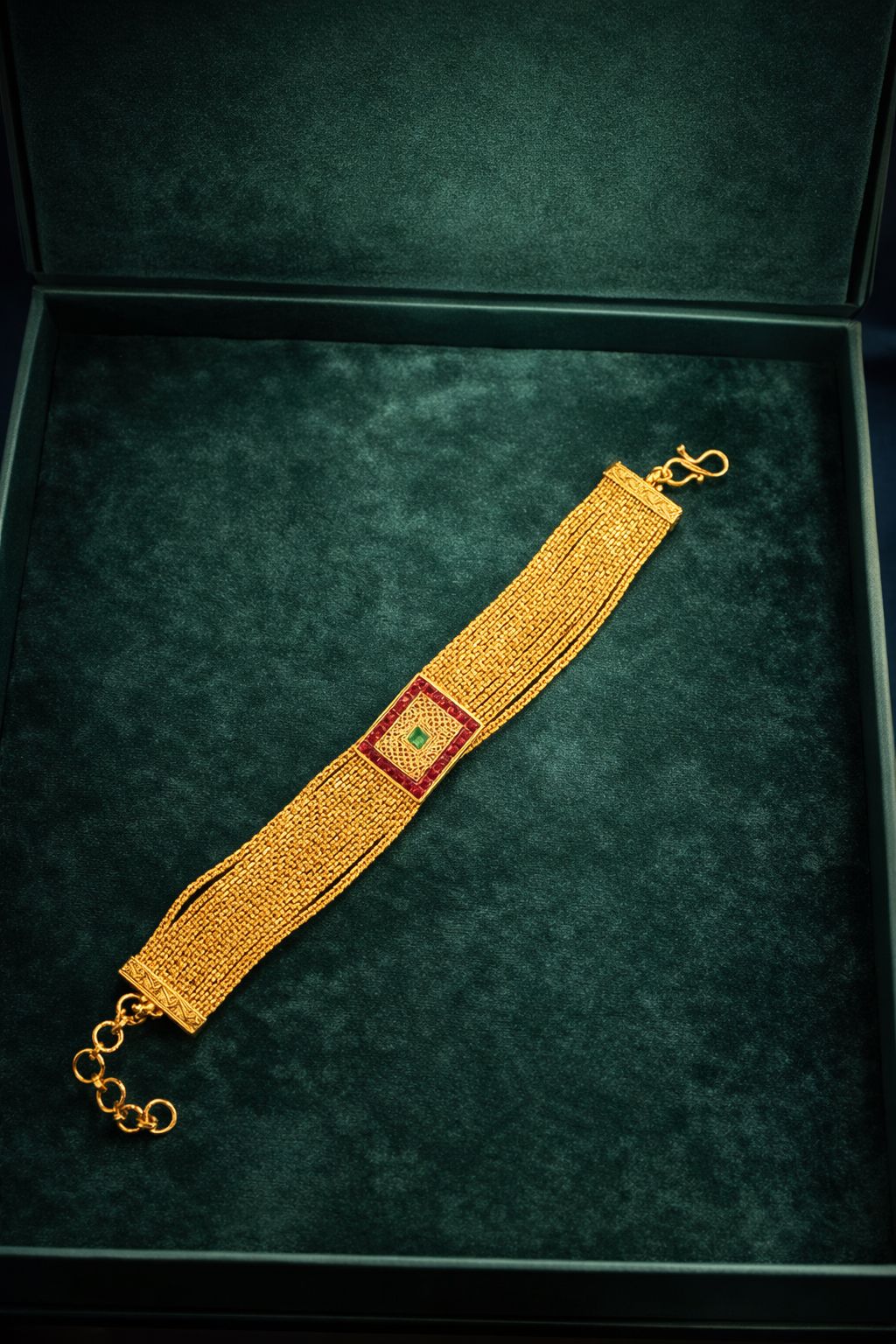 Emerald & Ruby Gold Chain Bracelet