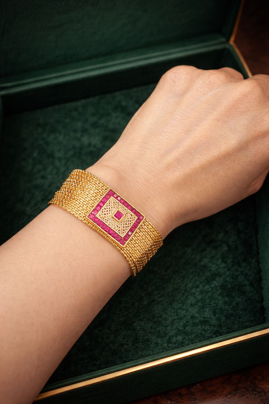 Ruby Gold Chain Bracelet