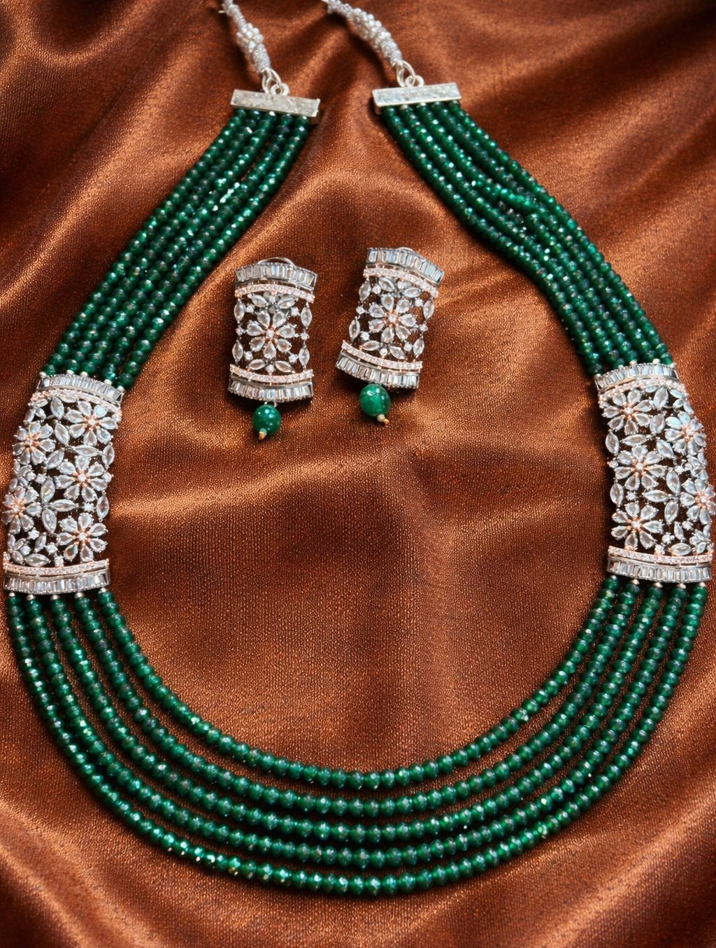 Emerald Victorian Diamond Multi Layered Necklace Set