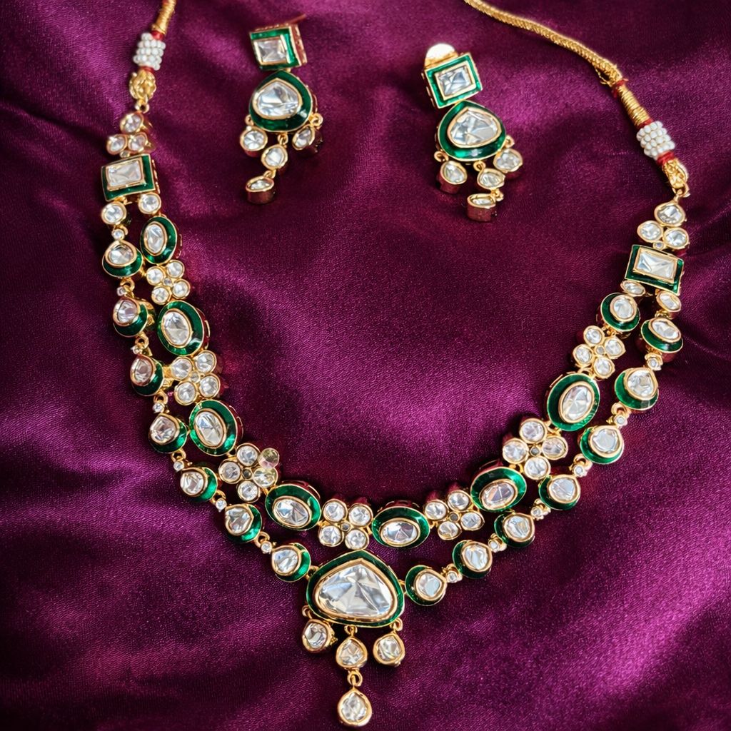 Green Dewdrop Kundan Polki Elegance Set