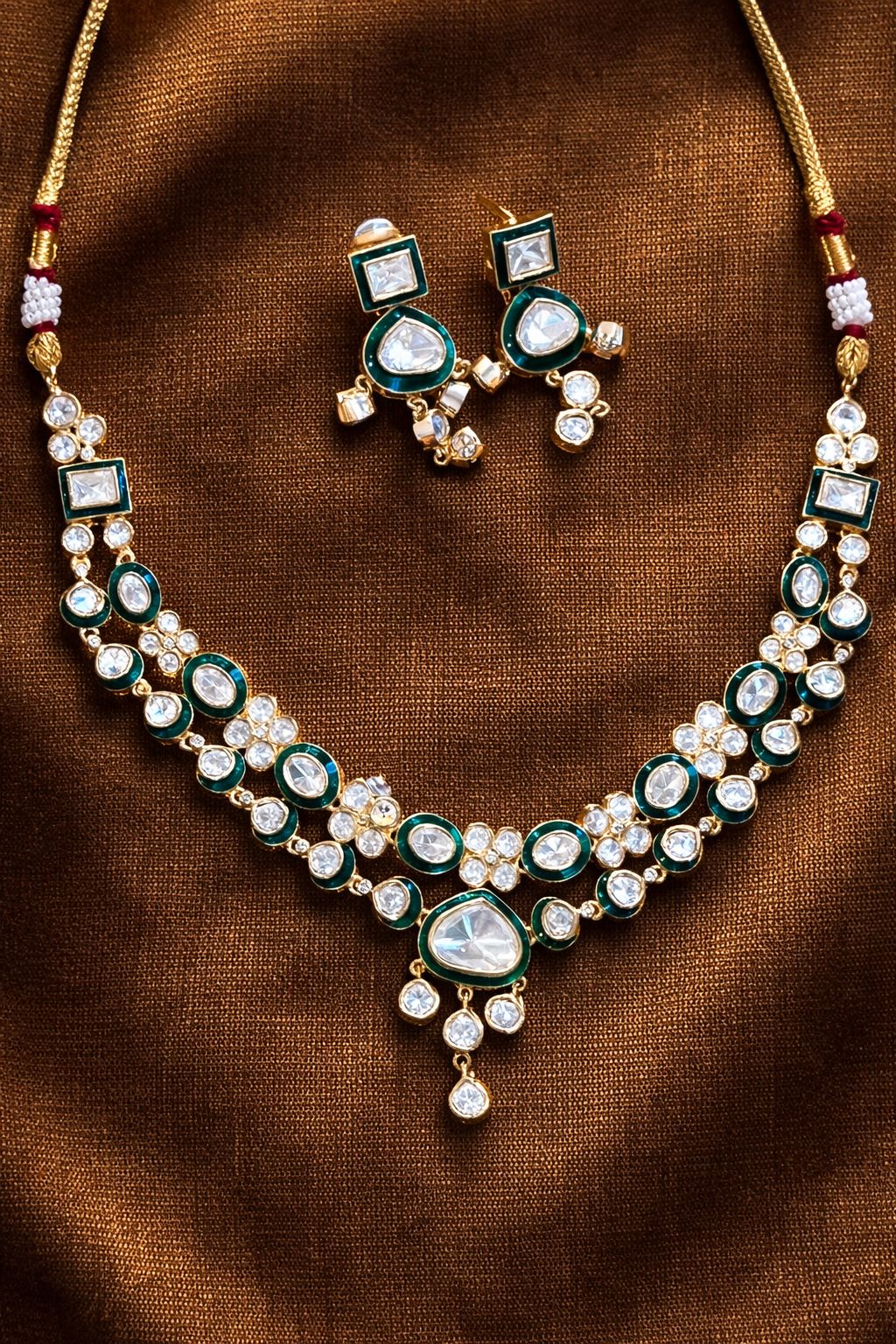 Green Dewdrop Kundan Polki Elegance Set