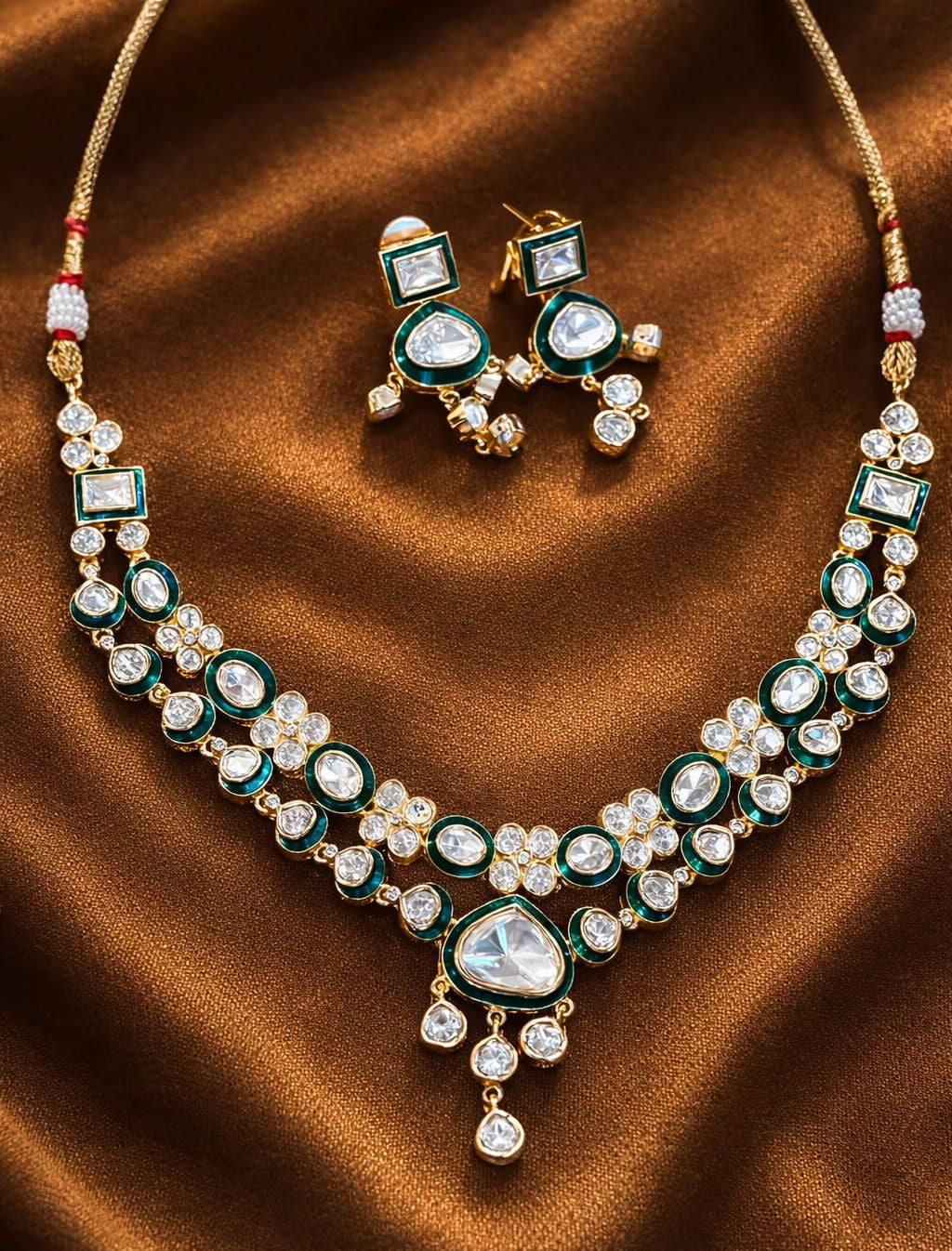 Green Dewdrop Kundan Polki Elegance Set