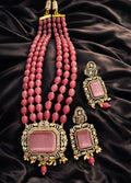 Rose Pink Gemstone and Moissanite Necklace Set