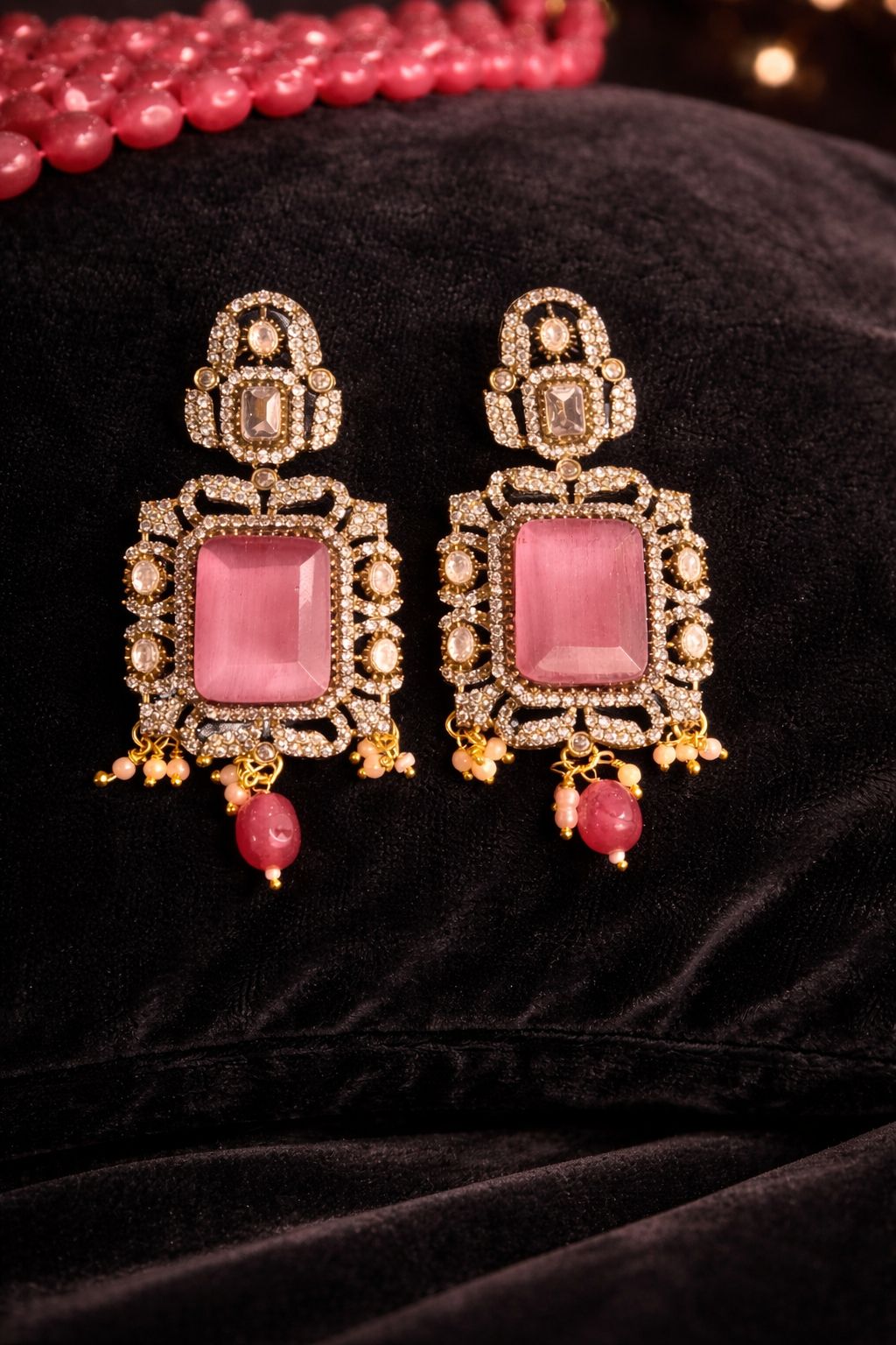 Rose Pink Gemstone and Moissanite Necklace Set
