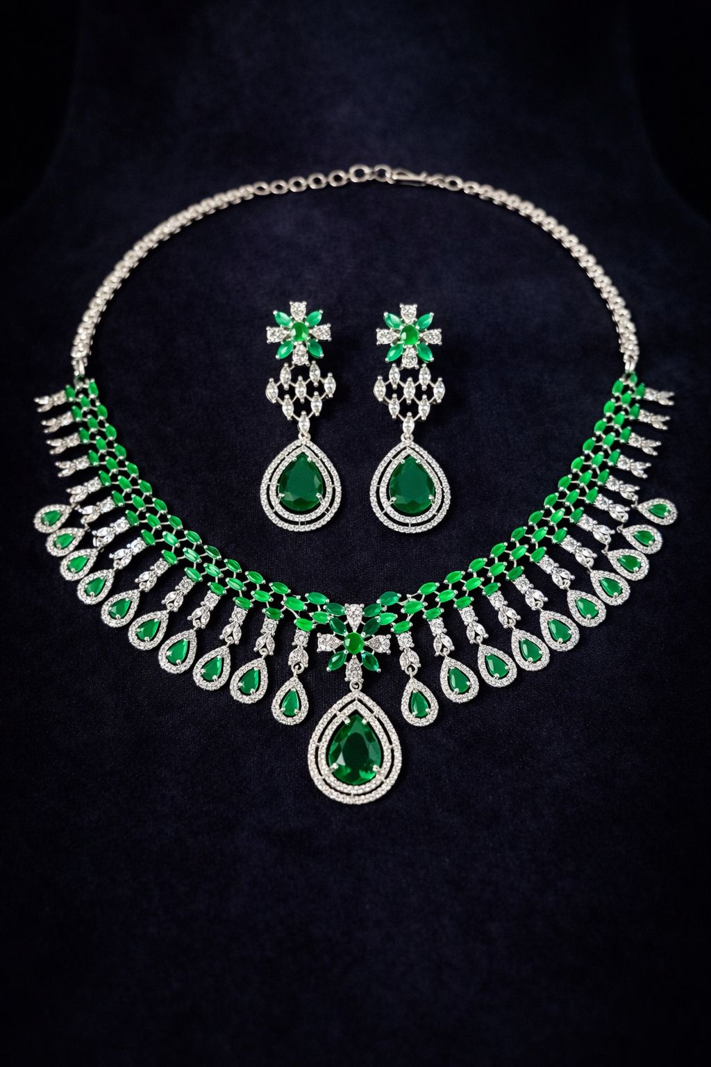 Geevani Emerald Cascade Empress Necklace Set