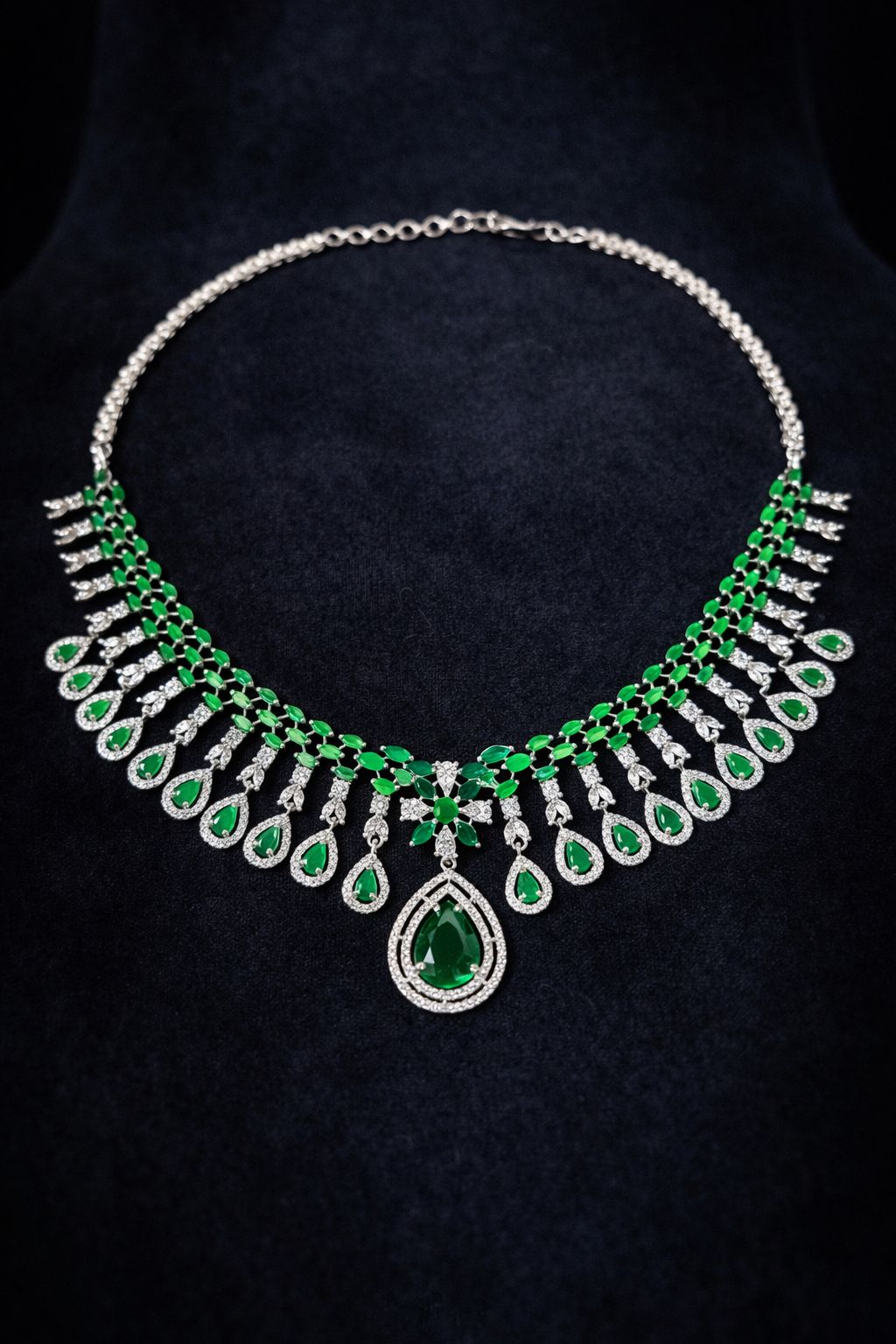 Geevani Emerald Cascade Empress Necklace Set