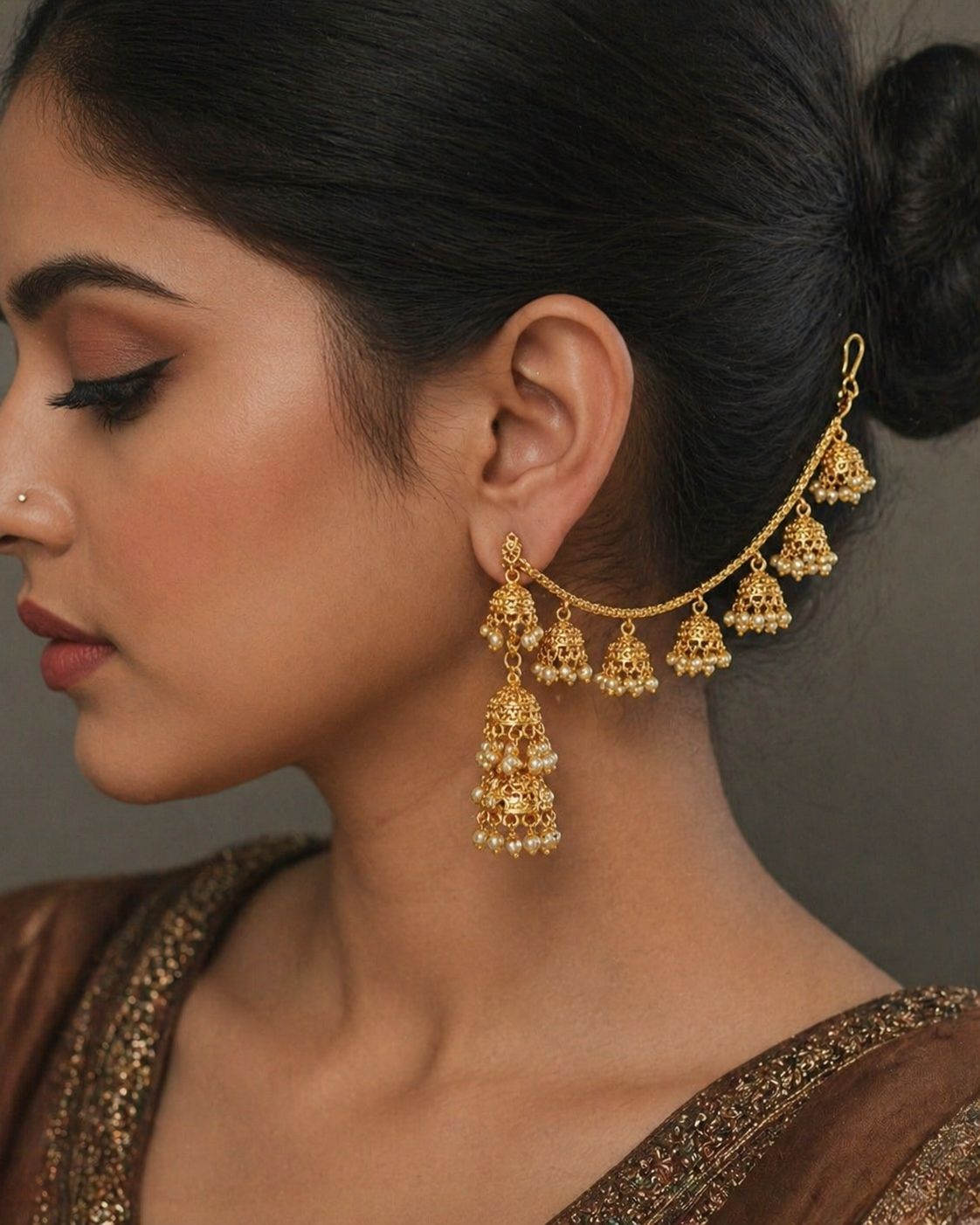 Single Layered Gold Jhumki Kaanchain