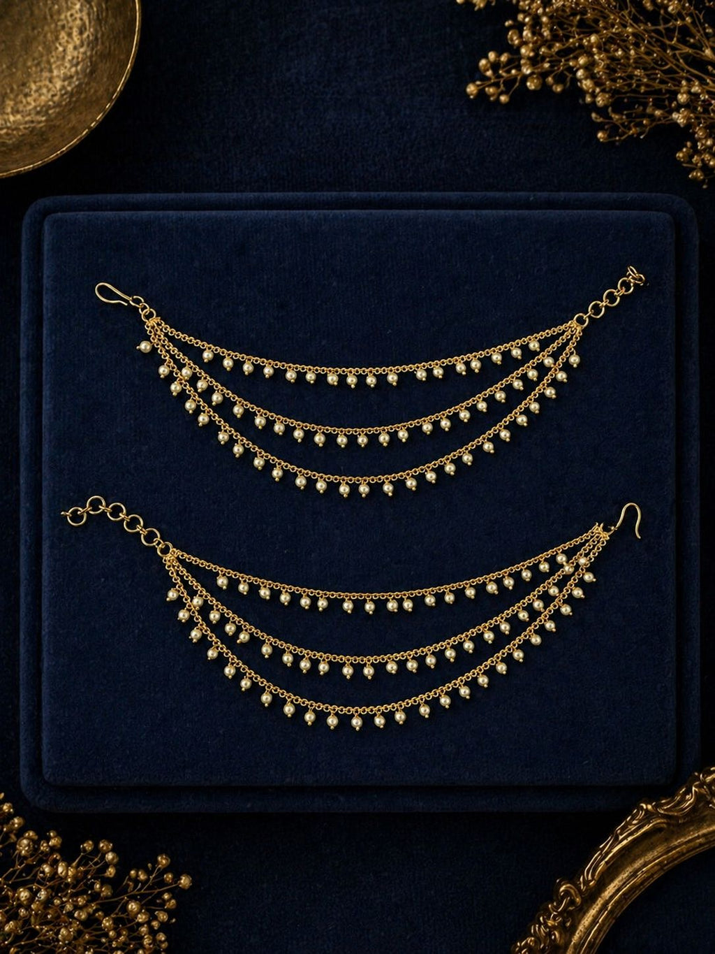 Triple Layered White Beads Kaanchain