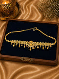 Gold Temple Kamarpatti Studded With White Gemstones