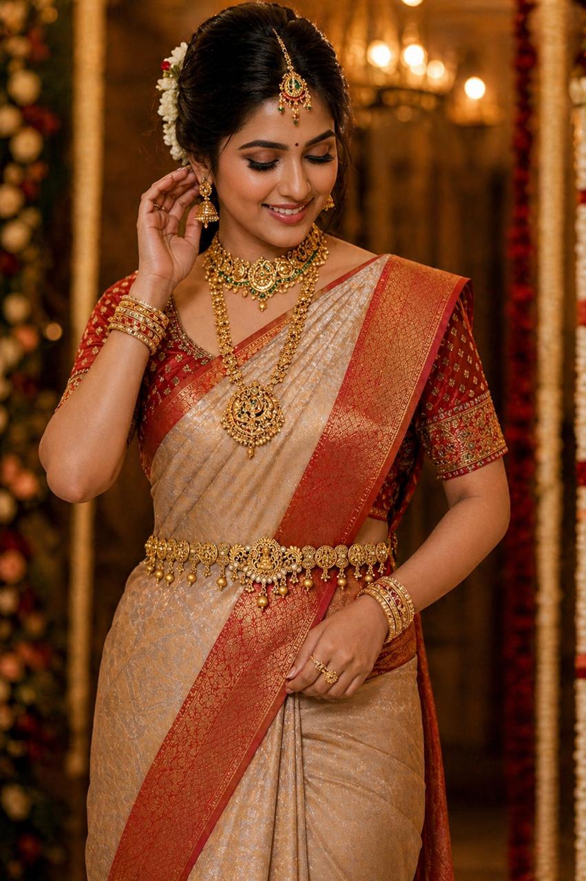 Gold Temple Kamarpatti Studded With White Gemstones