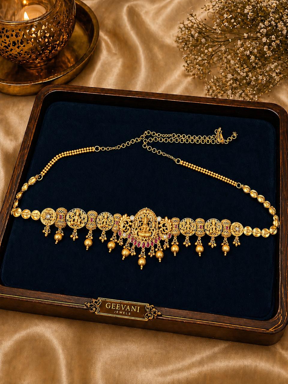 Gold Temple Kamarpatti Studded With Ruby Gemstones