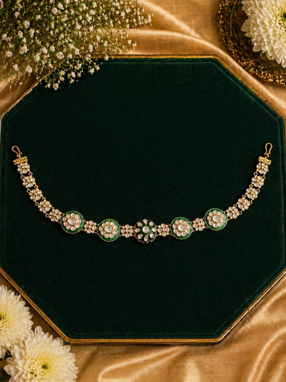 Moissanite Green Meenakari Royale Maathapatti