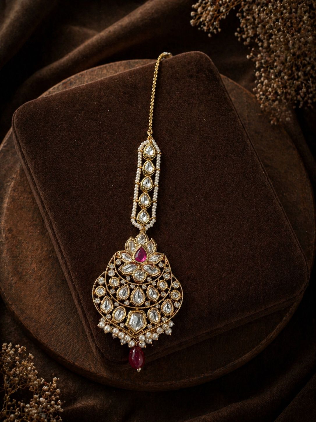 Moissanite Ruby Royale Maangtikka