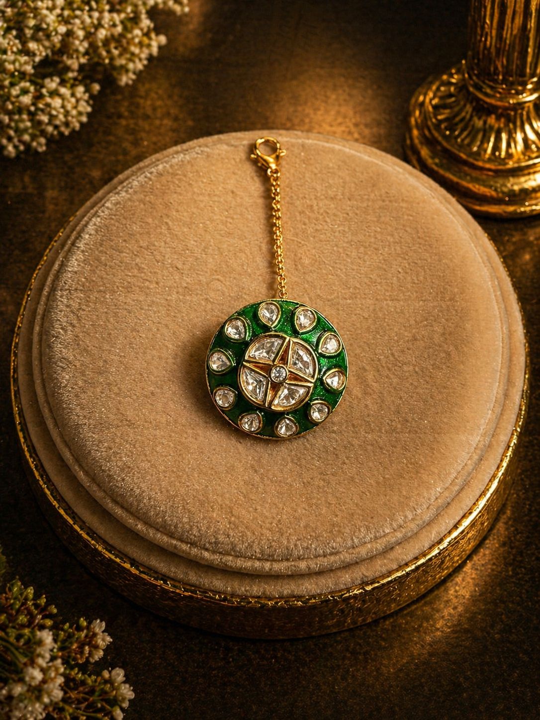 Moissanite Green Meenakari Borla
