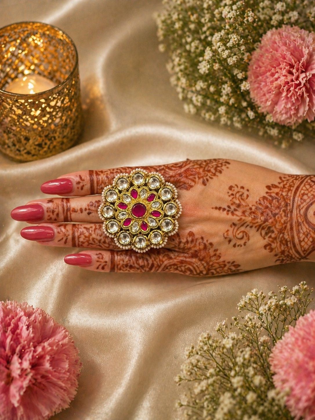 Kundan Ruby Statement Ring with Pear Detailing