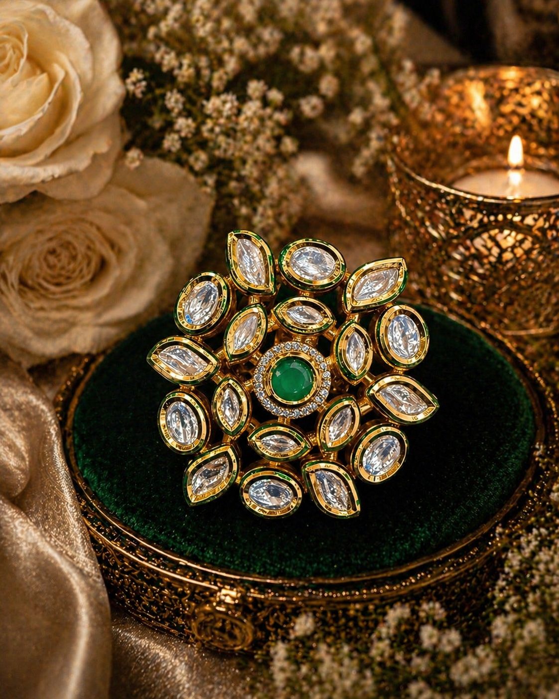 Kundan Emerald Statement Ring