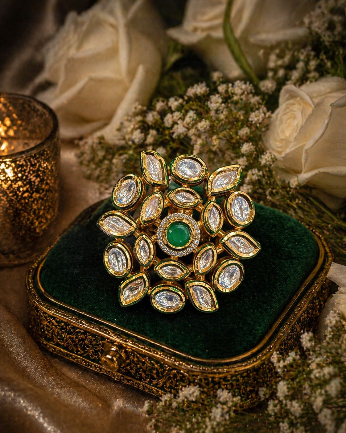 Kundan Emerald Statement Ring