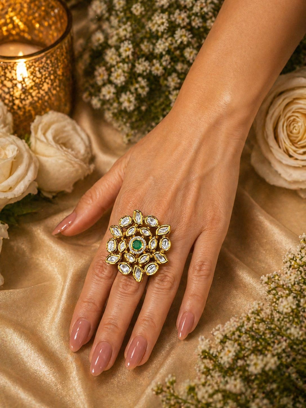 Kundan Emerald Statement Ring