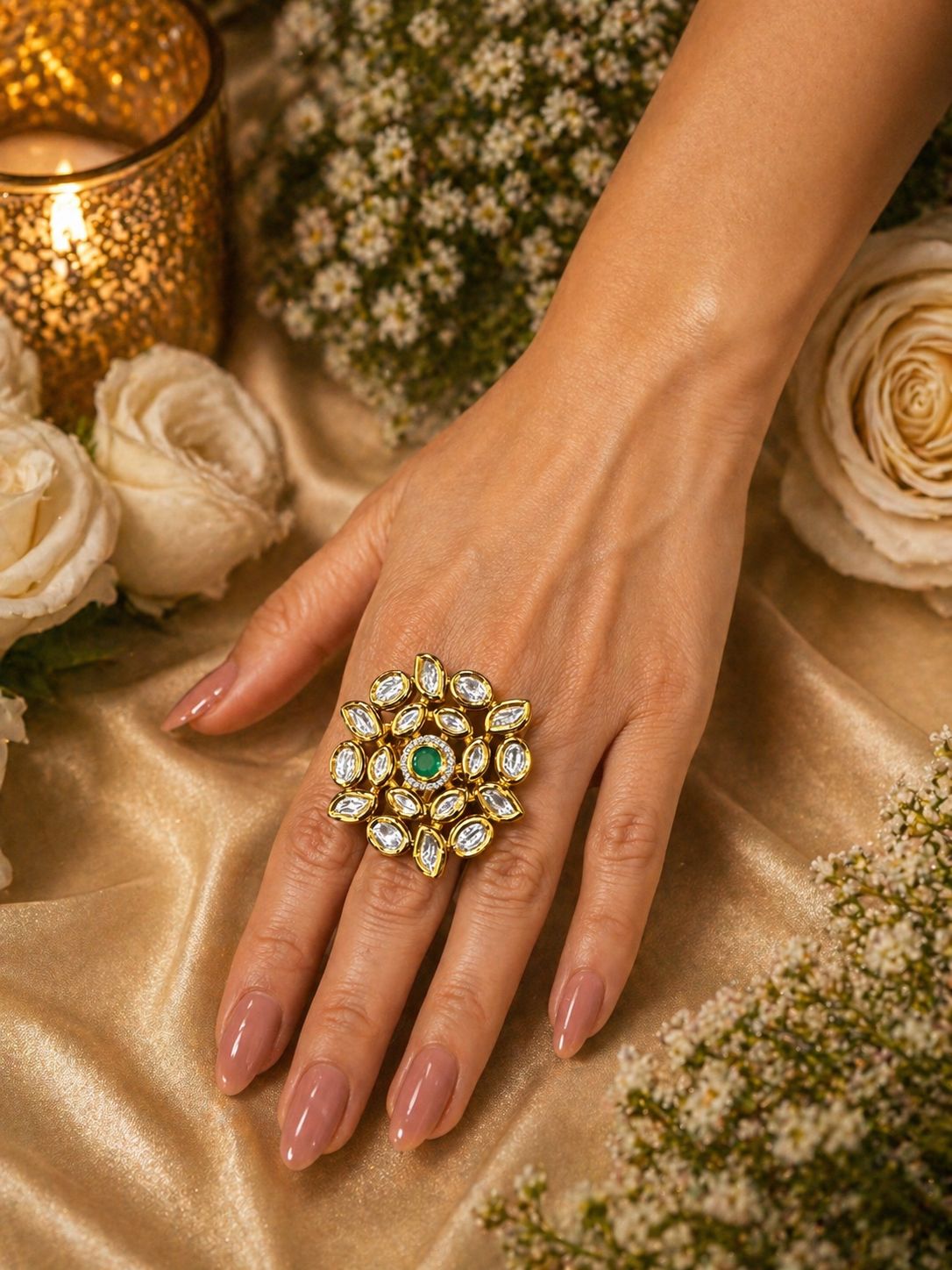 Kundan Emerald Statement Ring