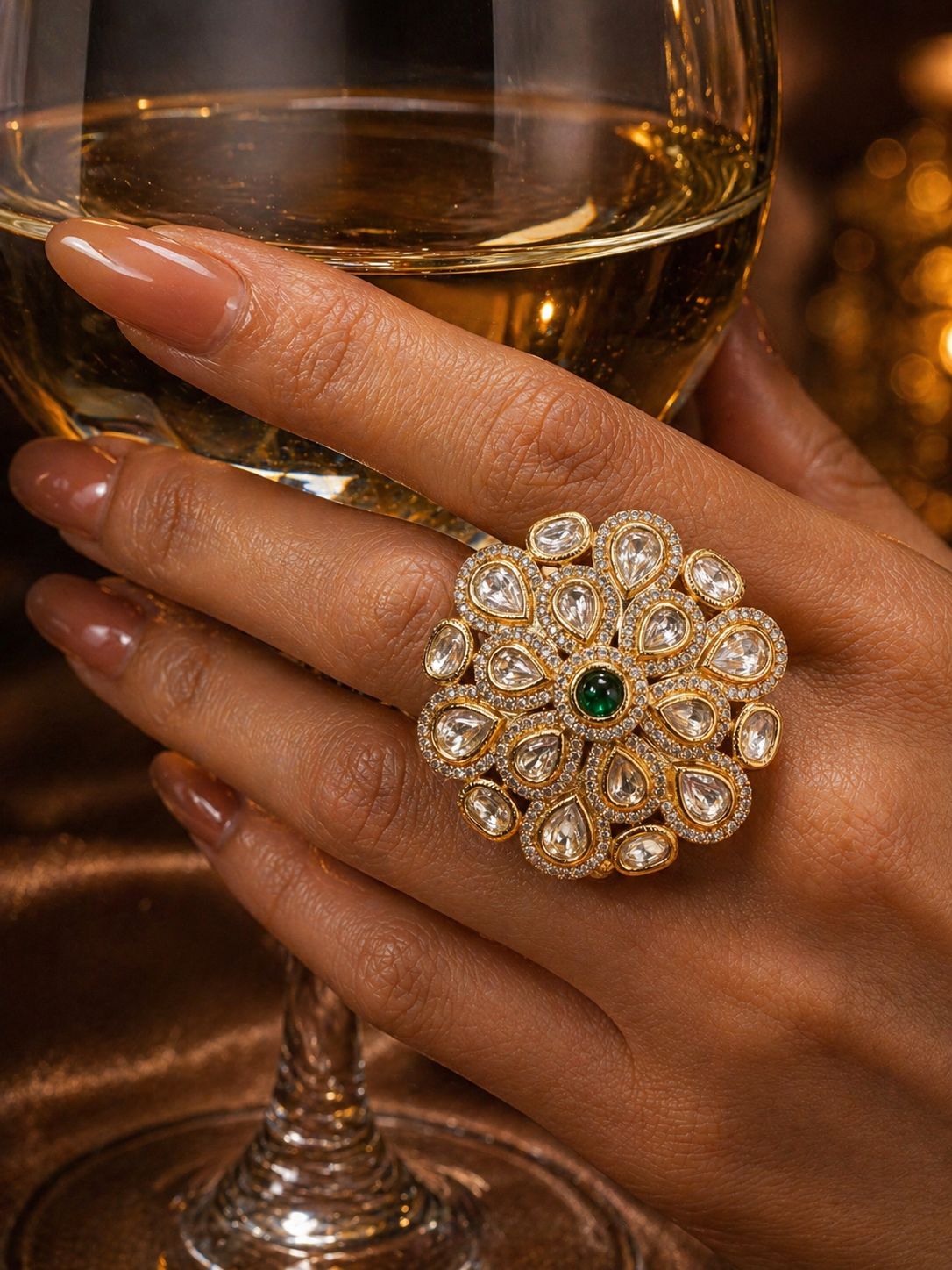 Moissanite Floral Cocktail Ring