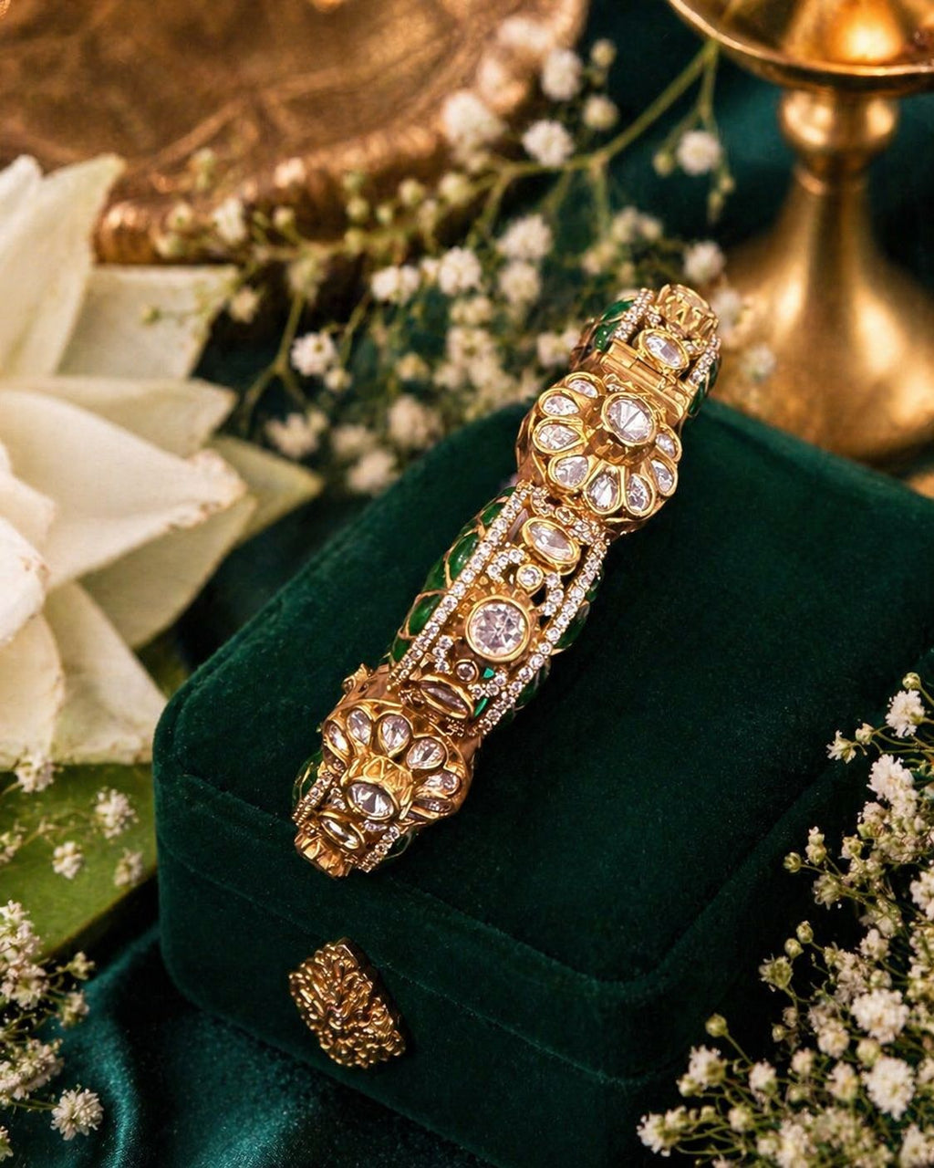 Gold Finish Designer Moissanite Openable Kada