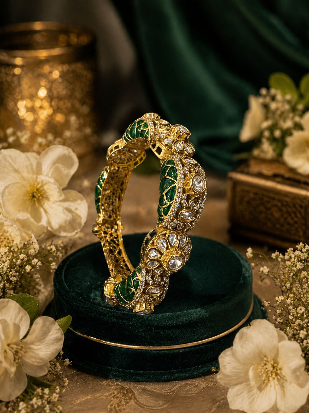 Gold Finish Designer Moissanite Openable Kada