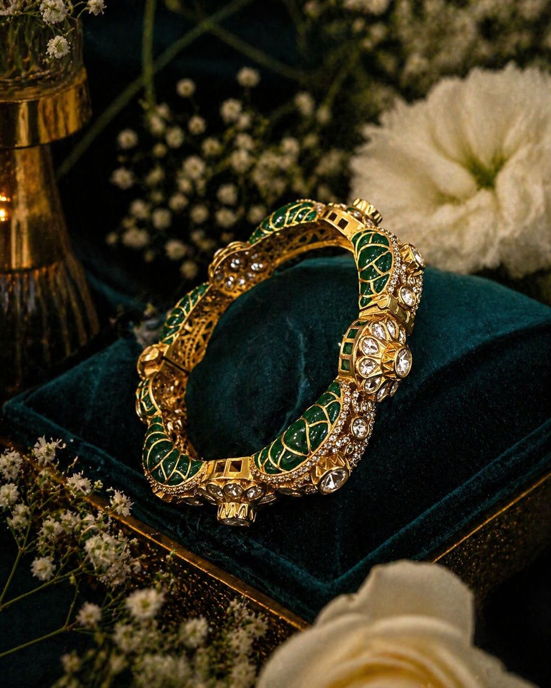 Gold Finish Designer Moissanite Openable Kada