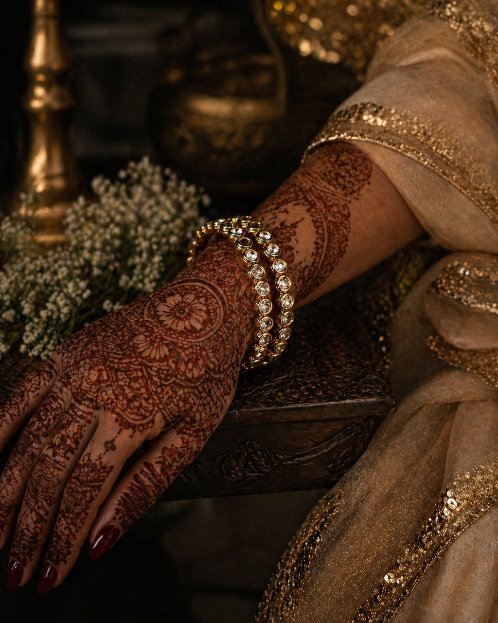Gold Finish Kundan Openable Bangles