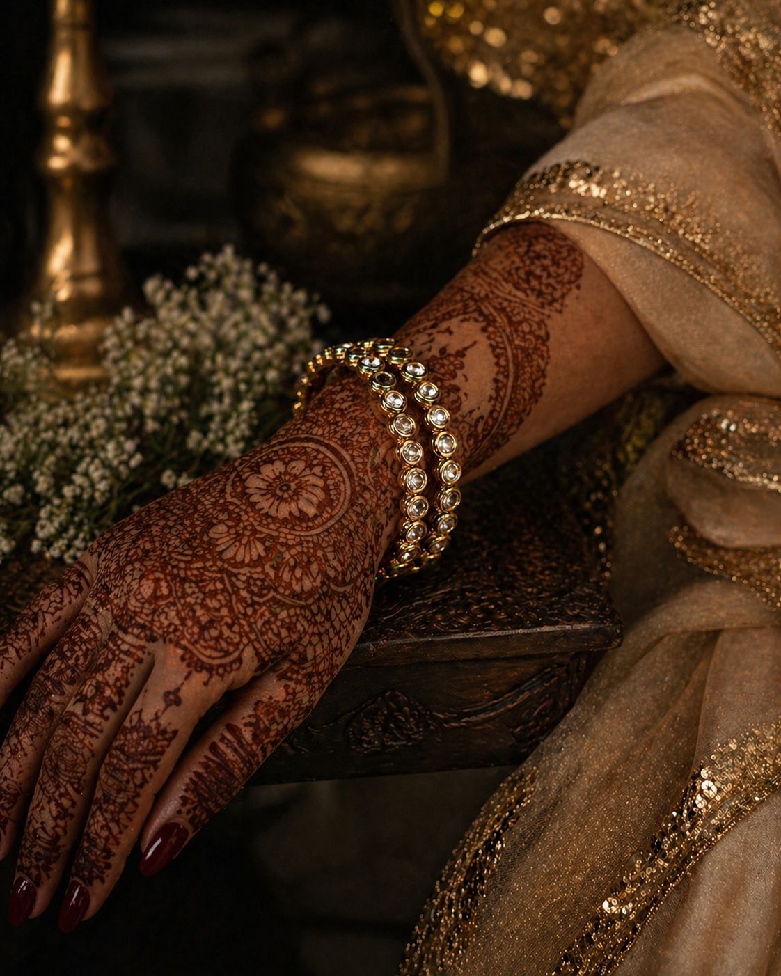 Gold Finish Kundan Openable Bangles