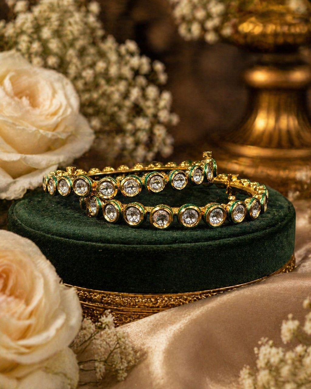 Gold Finish Kundan Openable Bangles