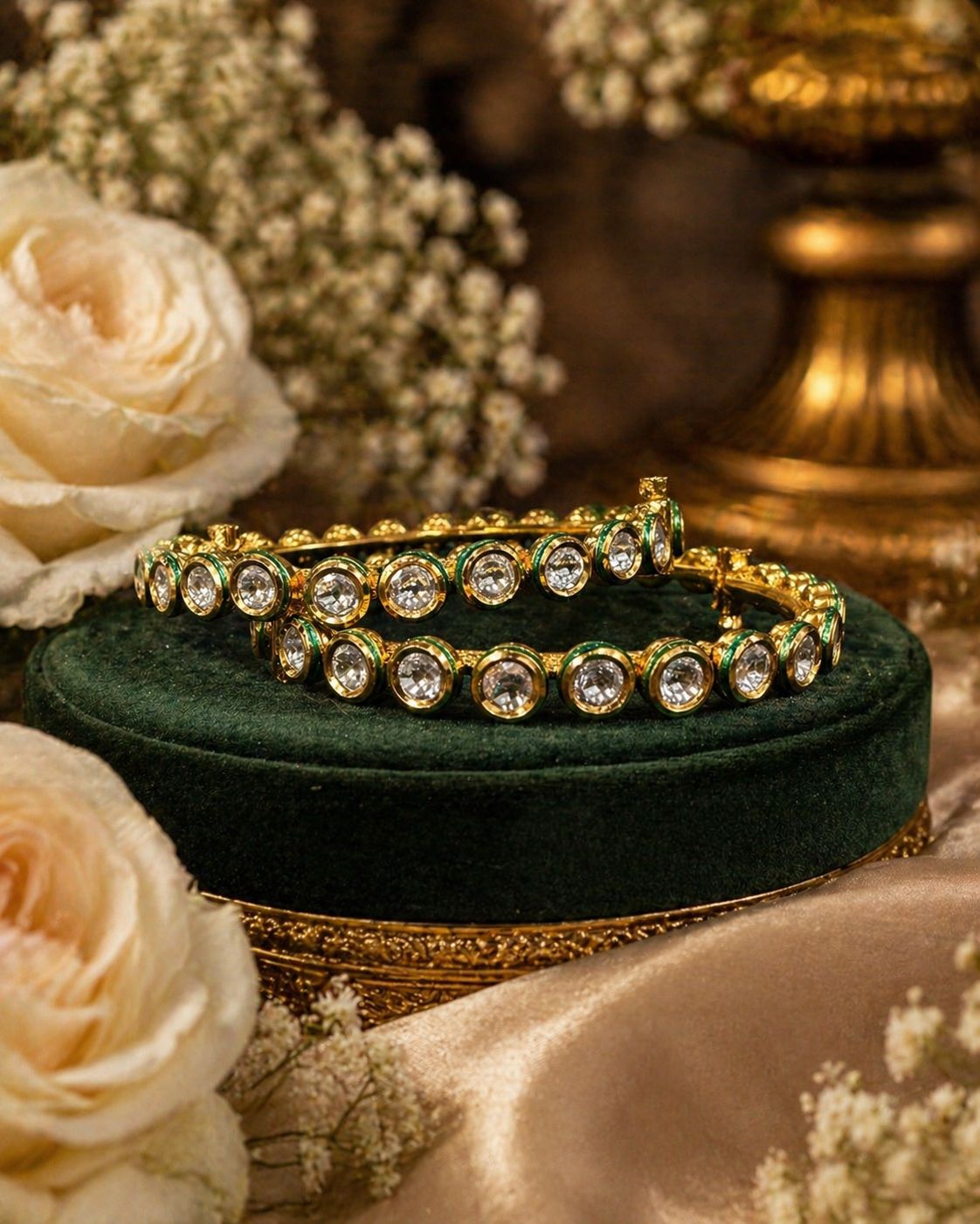 Gold Finish Kundan Openable Bangles