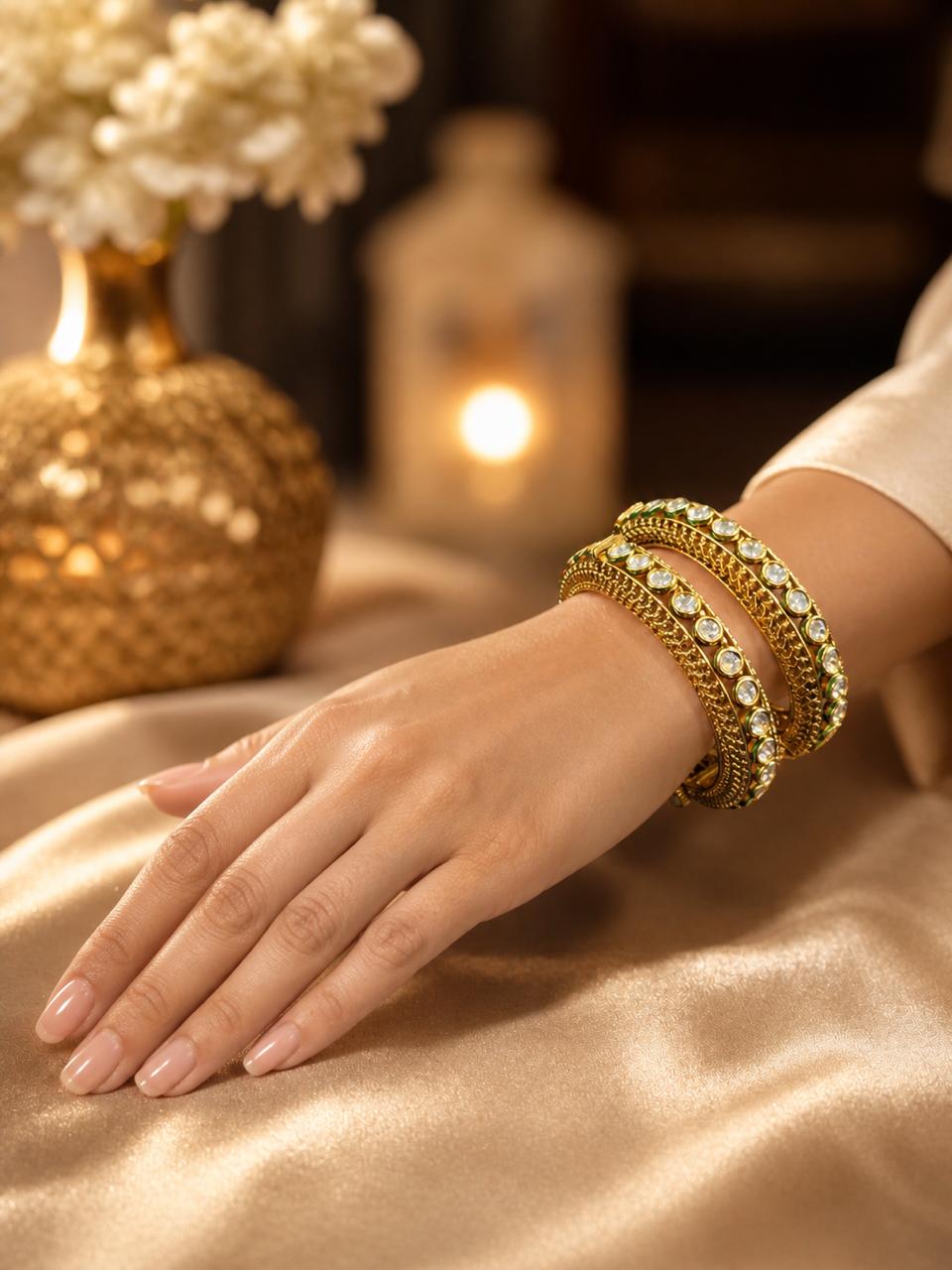 Gold and Kundan Openable Kadas