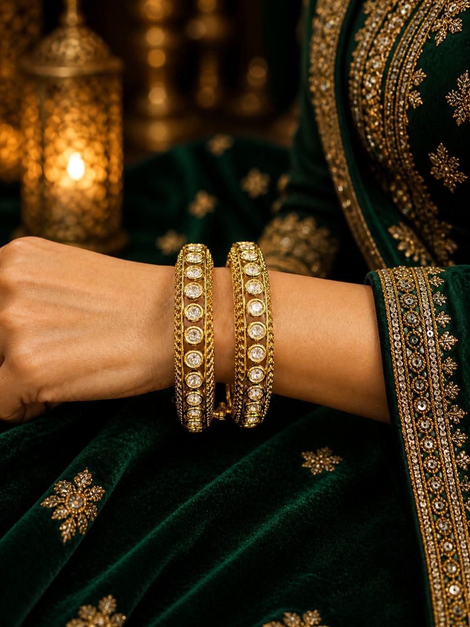 Gold and Kundan Openable Kadas