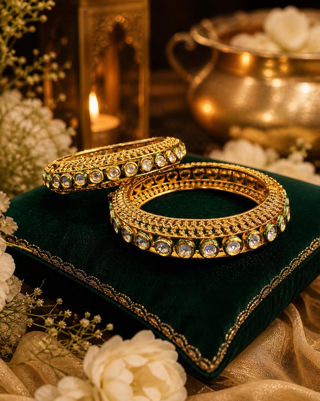Gold and Kundan Openable Kadas