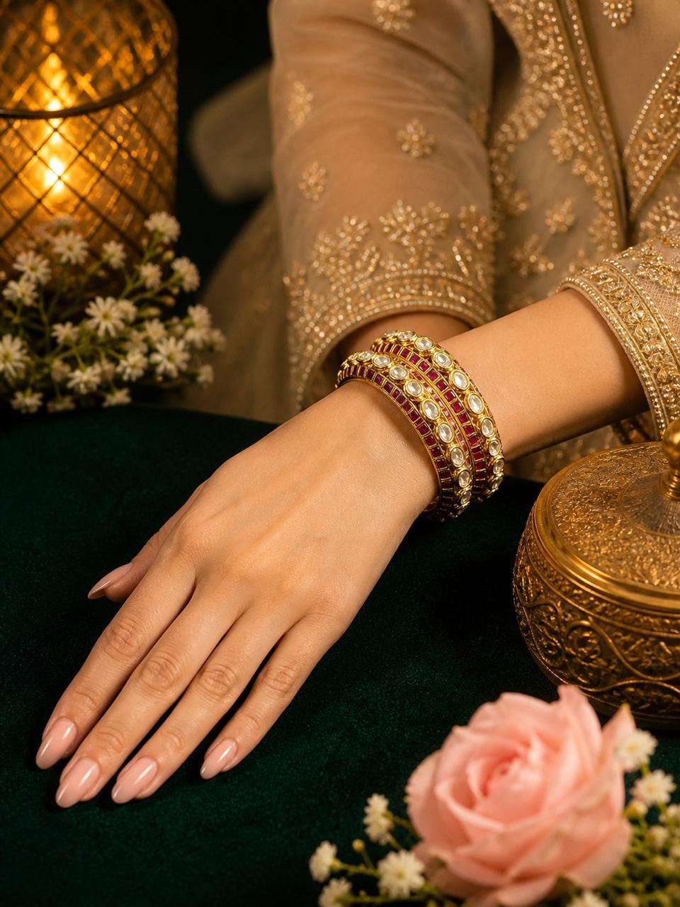 Antique Ruby and Polki Designer Kadas