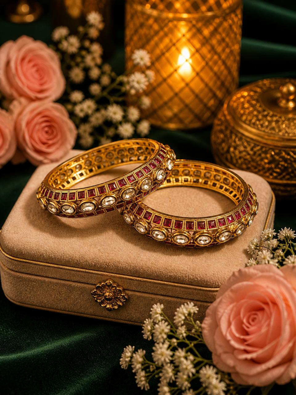 Antique Ruby and Polki Designer Kadas