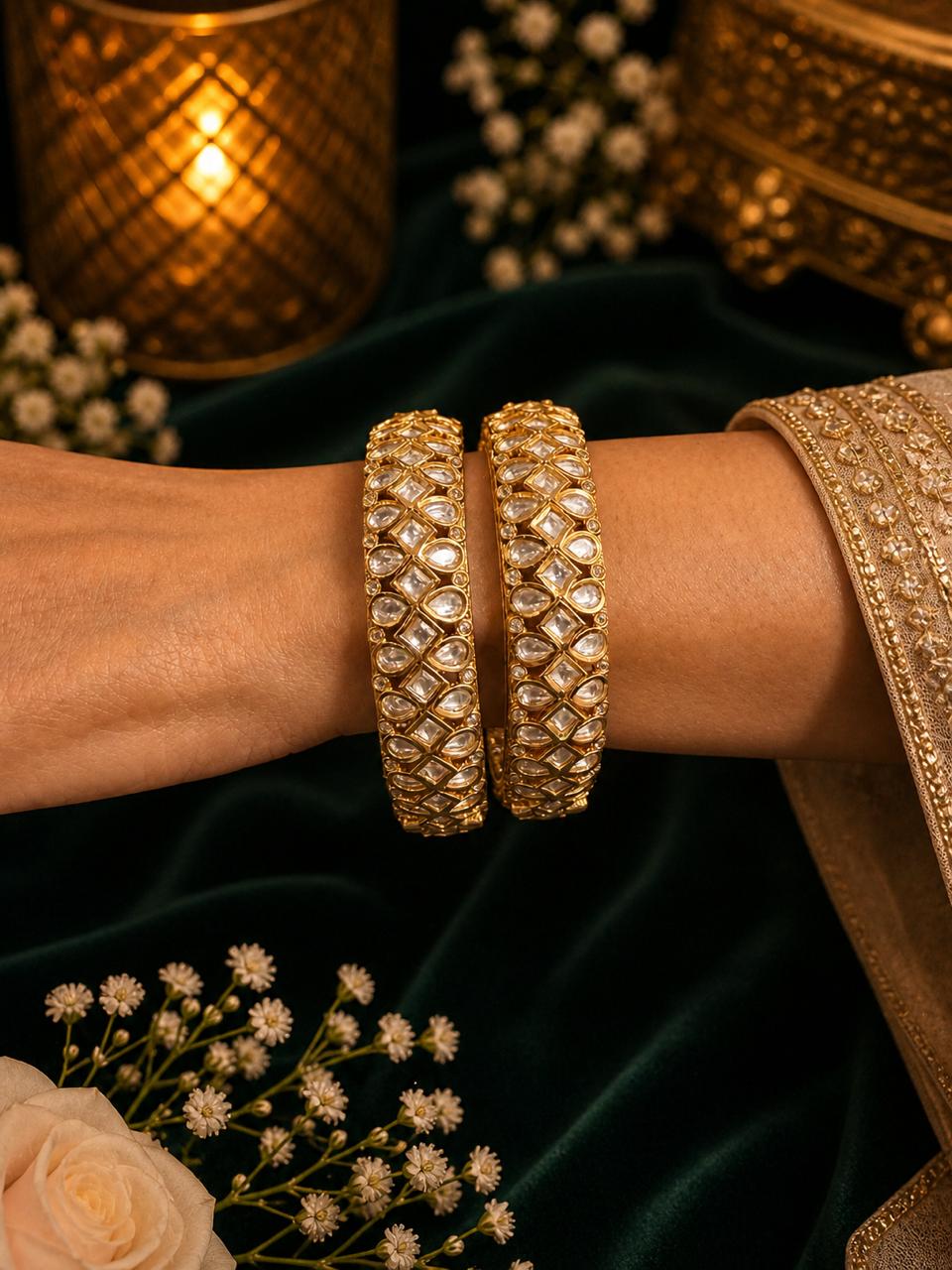 Gold and Pure Moissanite Openable Kadas