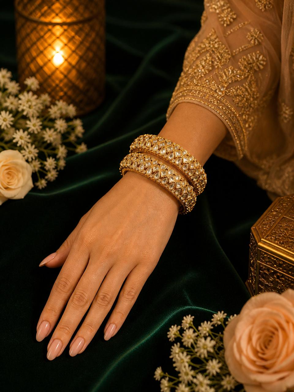 Gold and Pure Moissanite Openable Kadas