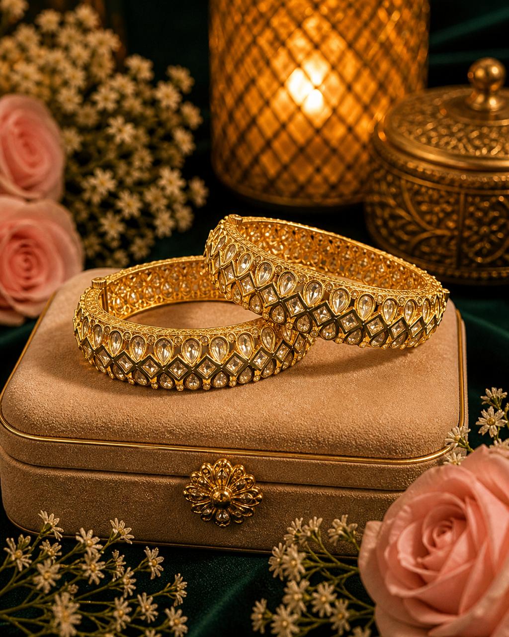 Gold and Pure Moissanite Openable Kadas