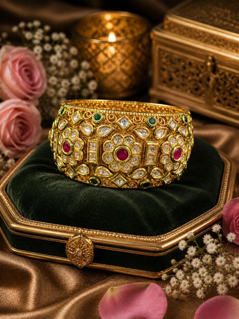 Rajwada Real Kundan Polki Statement Openable Kada