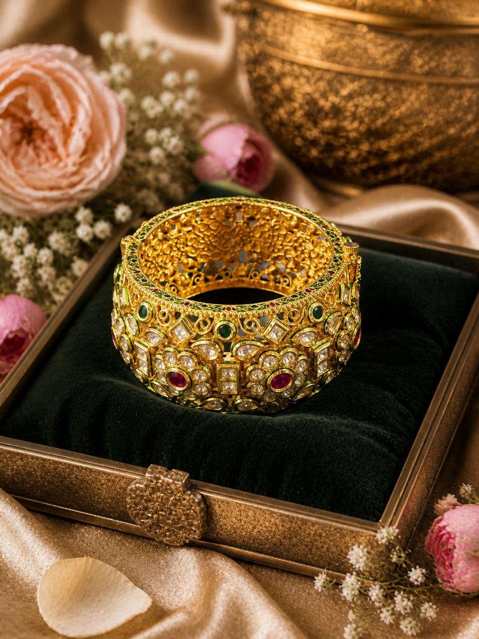 Rajwada Real Kundan Polki Statement Openable Kada