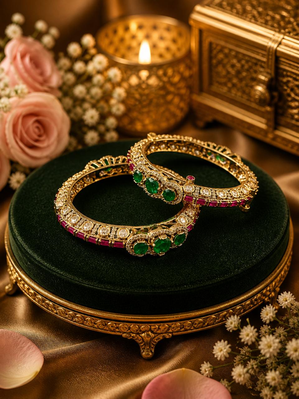 Crimson and Panna Pure Moissanite Openable Bangles