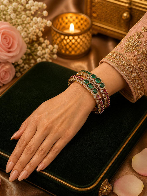 Crimson and Panna Pure Moissanite Openable Bangles